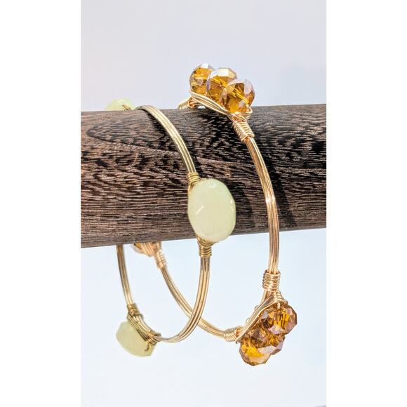 Two Gold Tone Wire Wrapped Beaded Bangle Bracelets - Picture 4 of 5